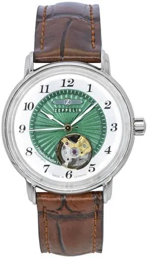 Zeppelin Friedrichshafen Leather Strap Open Heart Green Dial Automatic 85672 Women's Watch Zeppelin Friedrichshafen Leather Strap Open Heart Green Dial Automatic 85672 Women's Watch