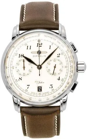 Zeppelin 100 Jahre Chronograph Leather Strap Beige Dial Quartz 76746 Men's Watch Zeppelin 100 Jahre Chronograph Leather Strap Beige Dial Quartz 76746 Men's Watch