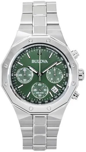 Bulova Octagon Prestige Chronograph Stainless Steel Green Dial Quartz 96B409 100M Men's Watch