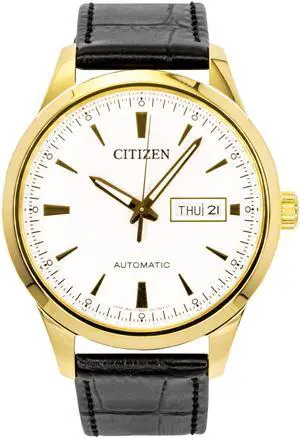 Citizen Leather Strap White Dial Automatic NY4059-09A Men's Watch Citizen Leather Strap White Dial Automatic NY4059-09A Men's Watch