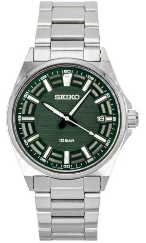 Seiko Essentials Stainless Steel Green Dial Quartz SUR503P1 100M Men's Watch Seiko Essentials Stainless Steel Green Dial Quartz SUR503P1 100M Men's Watch
