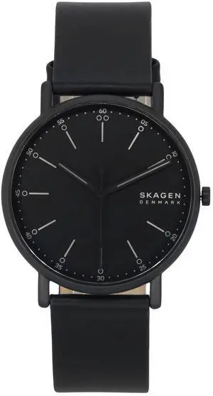 Skagen Signatur Leather Strap Black Dial Quartz SKW6902 Men's Watch