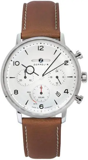 Zeppelin LZ129 Hindenburg Chronograph Brown Leather Strap Beige Dial Solar 80865N Men's Watch Zeppelin LZ129 Hindenburg Chronograph Brown Leather Strap Beige Dial Solar 80865N Men's Watch