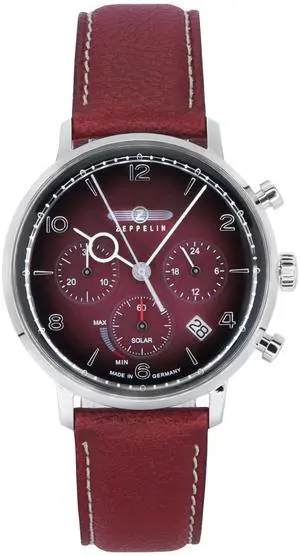 Zeppelin LZ129 Hindenburg Chronograph Vegan Leather Strap Red Dial Solar 80862N Men's Watch Zeppelin LZ129 Hindenburg Chronograph Vegan Leather Strap Red Dial Solar 80862N Men's Watch