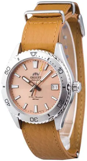 Orient Sports Leather Strap Apricot Dial Automatic Diver's RA-AC0Q05P10B RA-AC0Q05P30B 200M Men's Watch Orient Sports Leather Strap Apricot Dial Automatic Diver's RA-AC0Q05P10B RA-AC0Q05P30B 200M Men's Watch