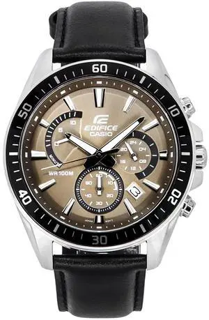 Casio Edifice Analog Standard Chronograph Leather Strap Light Brown Dial Quartz EFR-552L-5A 100M Men's Watch Casio Edifice Analog Standard Chronograph Leather Strap Light Brown Dial Quartz EFR-552L-5A 100M Men's Watch
