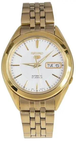 Seiko 5 Gold Tone Stainless Steel White Dial 21 Jewels Automatic SNKL26K1 Men's Watch