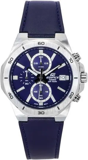 Casio Edifice Standard Chronograph Leather Strap Blue Dial Quartz EFV-640L-2A 100M Men's Watch Casio Edifice Standard Chronograph Leather Strap Blue Dial Quartz EFV-640L-2A 100M Men's Watch