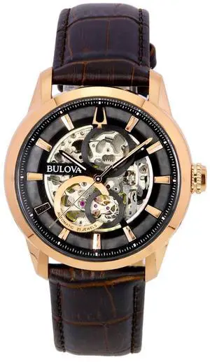 Bulova Classic Sutton Black Skeleton Dial Automatic 97A169 Men's Watch