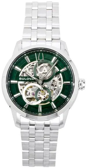 Bulova Sutton Stainless Steel Green Skeleton Automatic 96A329 Men's Watch Bulova Sutton Stainless Steel Green Skeleton Automatic 96A329 Men's Watch