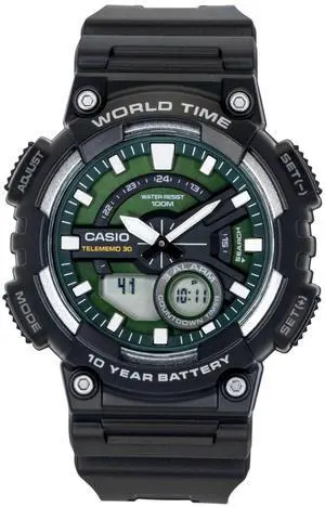 Casio Analog Digital Resin Strap Green Dial Quartz AEQ-110W-3A2V 100M Men's Watch Casio Analog Digital Resin Strap Green Dial Quartz AEQ-110W-3A2V 100M Men's Watch