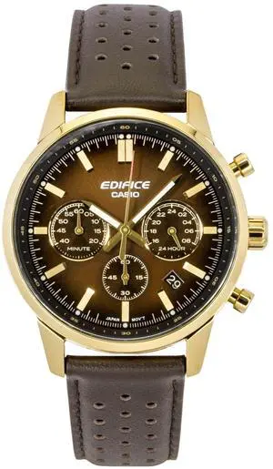 Casio Edifice Analog Chronograph Leather Strap Brown Dial Quartz EFR-575CL-5A 100M Men's Watch Casio Edifice Analog Chronograph Leather Strap Brown Dial Quartz EFR-575CL-5A 100M Men's Watch