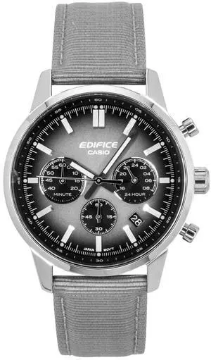 Casio Edifice Analog Chronograph Leather Strap Grey Dial Quartz EFR-575C-8A 100M Men's Watch Casio Edifice Analog Chronograph Leather Strap Grey Dial Quartz EFR-575C-8A 100M Men's Watch