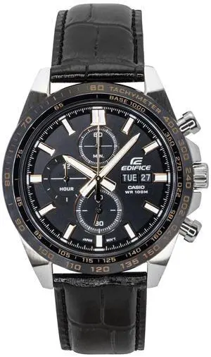 Casio Edifice Analog Chronograph Leather Strap Black Dial Quartz EFR-574BL-1AV 100M Men's Watch Casio Edifice Analog Chronograph Leather Strap Black Dial Quartz EFR-574BL-1AV 100M Men's Watch