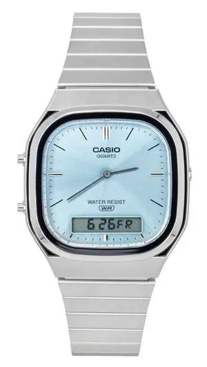 Casio Vintage Analog Digital Stainless Steel Light Blue Dial Quartz AQ-240E-2A Unisex Watch Casio Vintage Analog Digital Stainless Steel Light Blue Dial Quartz AQ-240E-2A Unisex Watch