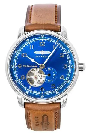 Zeppelin Mediterranee Leather Strap Open Heart Blue Dial Automatic 96663 Men's watch Zeppelin Mediterranee Leather Strap Open Heart Blue Dial Automatic 96663 Men's watch