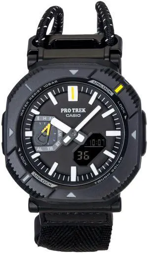 Casio Pro Trek Analog Digital Smartphone Link Fabric Strap Black Dial Solar PRJ-B001B-1 100M Men's Watch Casio Pro Trek Analog Digital Smartphone Link Fabric Strap Black Dial Solar PRJ-B001B-1 100M Men's Watch