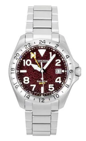 Citizen Promaster Land GMT Analog Stainless Steel Red Dial Eco-Drive BJ7150-50W 200M Men's Watch Citizen Promaster Land GMT Analog Stainless Steel Red Dial Eco-Drive BJ7150-50W 200M Men's Watch