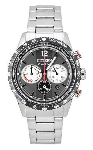 Citizen Eco-Drive Chronograph Analog Stainless Steel Black Dial Solar CA4714-55E 100M Men's Watch Citizen Eco-Drive Chronograph Analog Stainless Steel Black Dial Solar CA4714-55E 100M Men's Watch