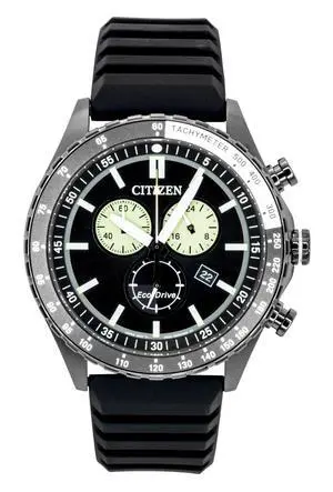 Citizen Eco-Drive Chronograph Silicone Strap Black Dial Solar AT2565-05E 100M Men's Watch Citizen Eco-Drive Chronograph Silicone Strap Black Dial Solar AT2565-05E 100M Men's Watch