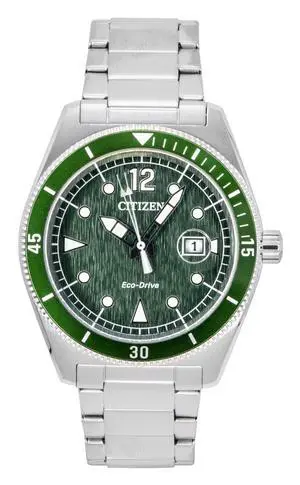 Citizen Eco-Drive Stainless Steel Green Dial Solar AW1880-55X 100M Men's Watch Citizen Eco-Drive Stainless Steel Green Dial Solar AW1880-55X 100M Men's Watch