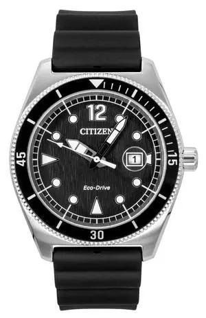 Citizen Eco-Drive Black Rubber Strap Black Dial Solar AW1889-00E 100M Men's Watch Citizen Eco-Drive Black Rubber Strap Black Dial Solar AW1889-00E 100M Men's Watch