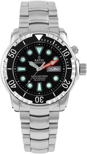 Ratio FreeDiver Helium-Safe 1000M Black Dial Sapphire Crystal Automatic 1068HA96-34VA-BLK Men's Watch