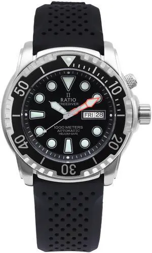 Ratio FreeDiver Helium-Safe 1000M Black Dial Sapphire Crystal Automatic 1068HA90-34VA-BLK Men's Watch