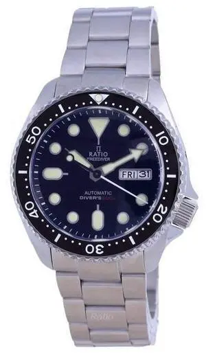 Ratio FreeDiver Black Dial Sapphire Crystal Stainless Steel Automatic RTA100 200M Mens Watch