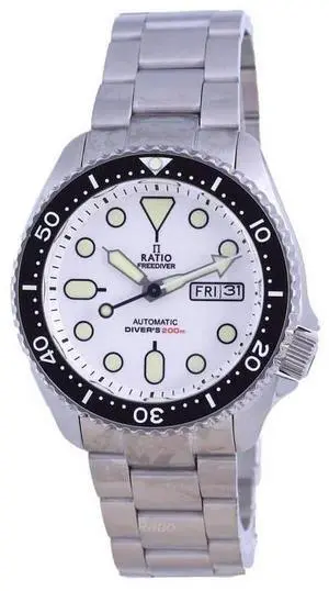 Ratio FreeDiver White Dial Sapphire Crystal Stainless Steel Automatic RTA109 200M Mens Watch