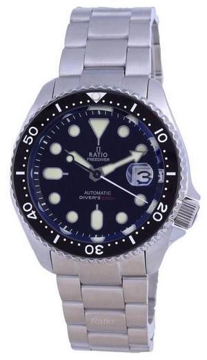 Ratio FreeDiver Black Dial Sapphire Crystal Stainless Steel Automatic RTB200 200M Mens Watch
