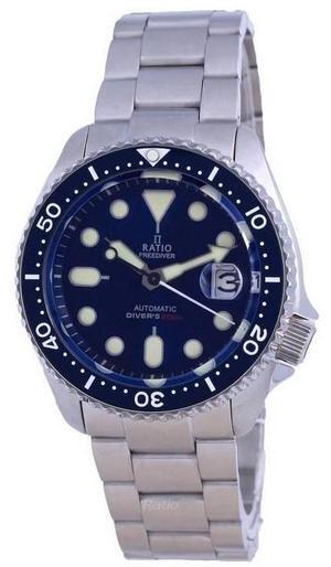 Ratio FreeDiver Blue Dial Sapphire Crystal Stainless Steel Automatic RTB202 200M Mens Watch