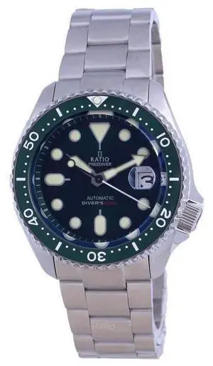 Ratio FreeDiver Green Dial Sapphire Crystal Stainless Steel Automatic RTB205 200M Mens Watch