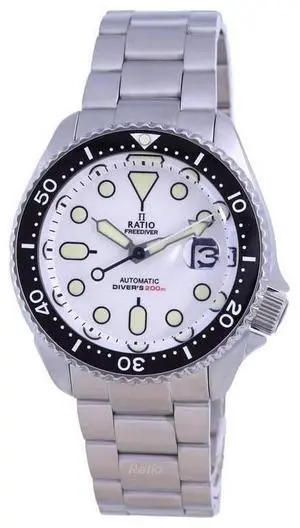 Ratio FreeDiver White Dial Sapphire Crystal Stainless Steel Automatic RTB209 200M Mens Watch
