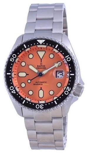 Ratio FreeDiver Orange Dial Sapphire Crystal Stainless Steel Automatic RTB214 200M Mens Watch