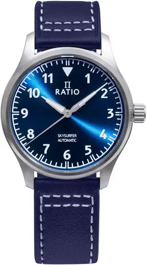 Ratio Skysurfer Pilot Blue Sunray Dial Leather Automatic RTS302 200M Men's Watch