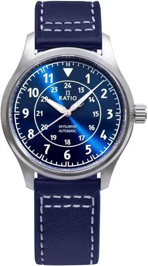 Ratio Skysurfer Pilot Blue Sunray Dial Leather Automatic RTS309 200M Men's Watch