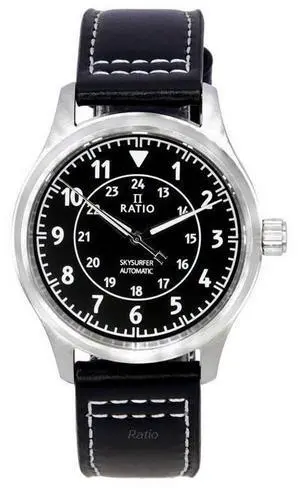 Ratio Skysurfer Pilot Black Sunray Dial Leather Automatic RTS314 200M Men's Watch