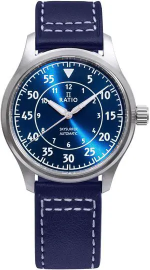 Ratio Skysurfer Pilot Blue Sunray Dial Leather Automatic RTS318 200M Men's Watch