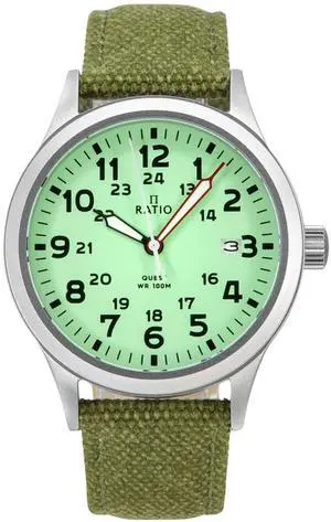 Ratio Quest Men's Field Watch Sapphire Canvas Strap Quartz RTQ021 100M Lewis And Clark Edition