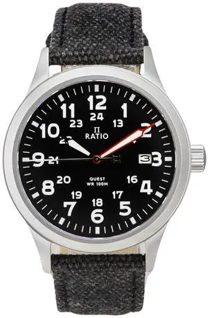 Ratio Quest Men's Field Watch Sapphire Canvas Strap Quartz RTQ023 100M Lewis And Clark Edition