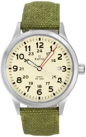 Ratio Quest Men's Field Watch Sapphire Canvas Strap Quartz RTQ019 100M Lewis And Clark Edition