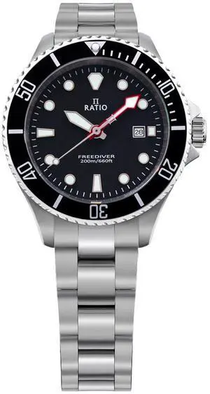 Ratio FreeDiver Sapphire Crystal Stainless Steel Black Dial Quartz RTFL800 200M Ladies Womens Watch