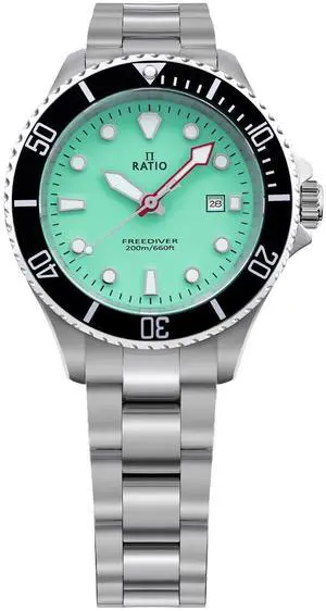 Ratio FreeDiver Sapphire Crystal Stainless Steel Green Dial Quartz RTFL805 200M Ladies Womens Watch