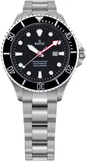 Ratio FreeDiver Sapphire Crystal Stainless Steel Black Dial Automatic 21 Jewels RTFL831 200M Ladies Womens Watch