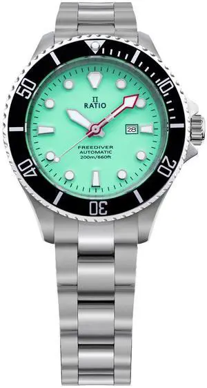 Ratio FreeDiver Sapphire Crystal Stainless Steel Green Dial Automatic 21 Jewels RTFL835 200M Ladies Womens Watch Ratio FreeDiver Sapphire Crystal Stainless Steel Green Dial Automatic 21 Jewels RTFL835 200M Ladies Womens Watch