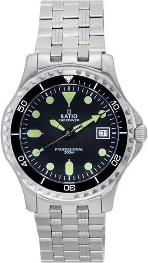 Ratio FreeDiver Professional Sapphire Crystal Black Dial Quartz RTF005 200M Mens Watch