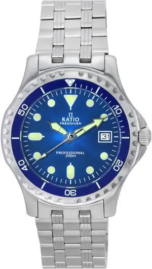 Ratio FreeDiver Professional Sapphire Crystal Blue Sunray Dial Quartz RTF007 200M Mens Watch
