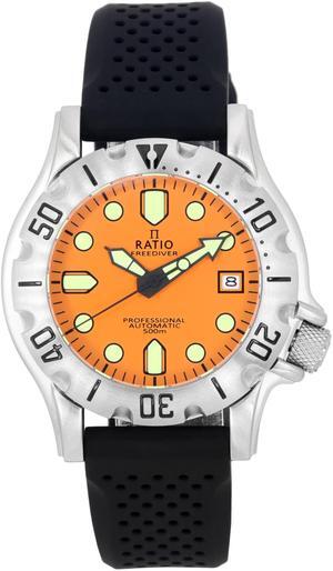 Ratio FreeDiver Professional Sapphire Crystal Orange Dial Automatic 21 Jewels RTF011 500M Men's Watch