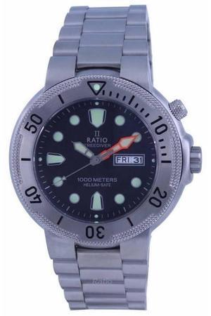 RATIO FreeDiver Black Dial Stainless Steel Quartz 1000 Meters Helium-Safe 1050MD93-02V-BLK Mens Watch